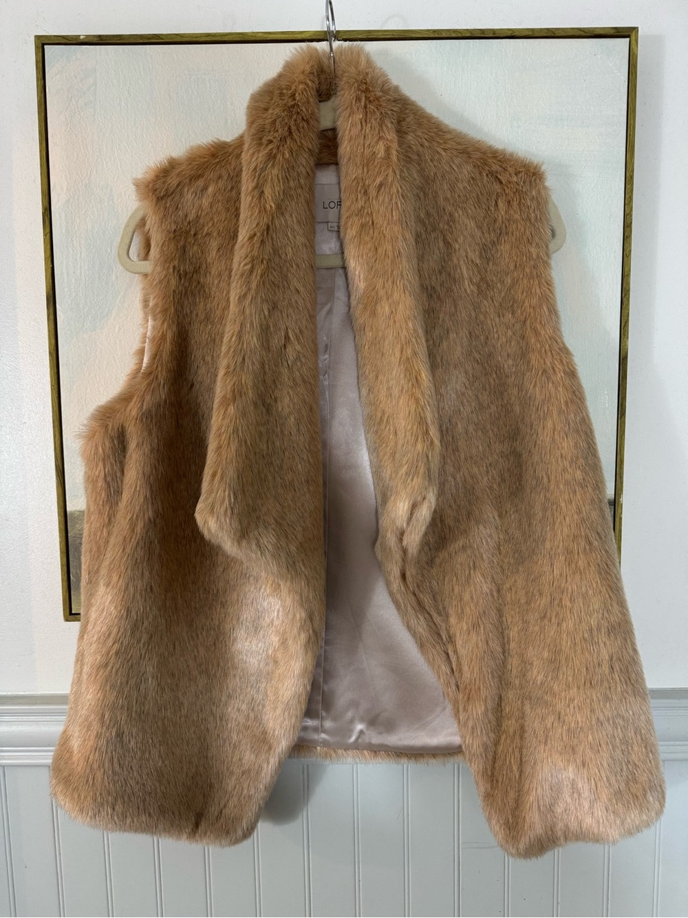 ANN TAYLOR LOFT Tan Faux Fur Asymmetrical Vest M/L